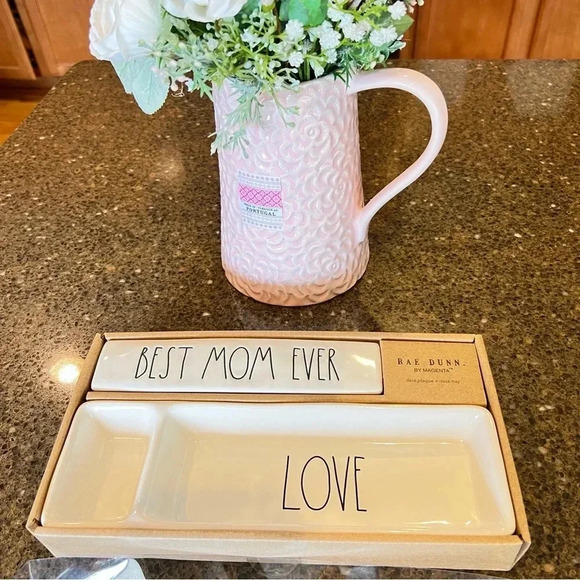 NEW 2 Piece SET Rae Dunn BEST MOM EVER / LOVE Desk Plaque & Tray Office/Organize - Picture 9 of 14